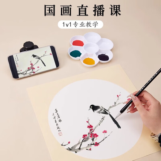 Beginner set of 12 colors and 24 colors of Chinese painting supplies and tools, complete set of ink painting Chinese painting set, entry-level professional gongbi painting materials, primary school children's brush set, basic set of 15 pieces (macaron blue box + 8k paper 50 sheets) 12 colors 6ml