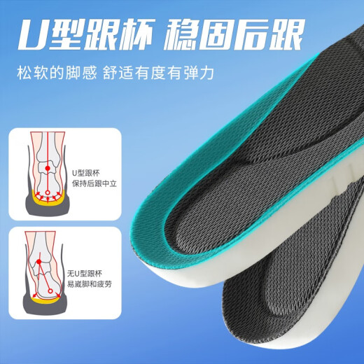 Misbe Adidas soft elastic sports insole latex rebound non-slip U-heel foot protection thickened shock absorbing basketball running Adida gray 1 pair 4142 sizes