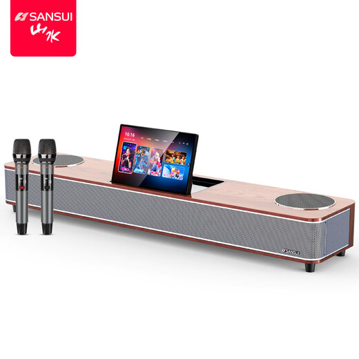 SANSUI TV karaoke sound wall, high-definition touch screen genuine karaoke system, home KTV audio set, home theater dual subwoofer Bluetooth speaker 96P 4.2.2 channel dual 6.5-inch bass karaoke all-in-one machine