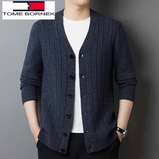 TOME BORNEK Tommy Tommy 100% wool cardigan men's high-end v-neck spring and autumn sweater jacket solid color casual men's wear medium gray 170/88A