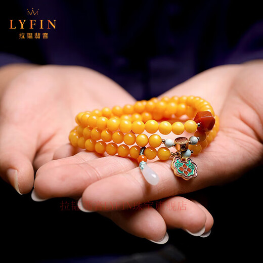 La Yun Feiyin Natural Beeswax Bracelet Women's Multiple Circles Chicken Oil Yellow Bracelet Full of Honey Old Honey Amber High-end Temperament Accessories Hand Accessories Multiple Circles Full of dense Beeswax Bracelets