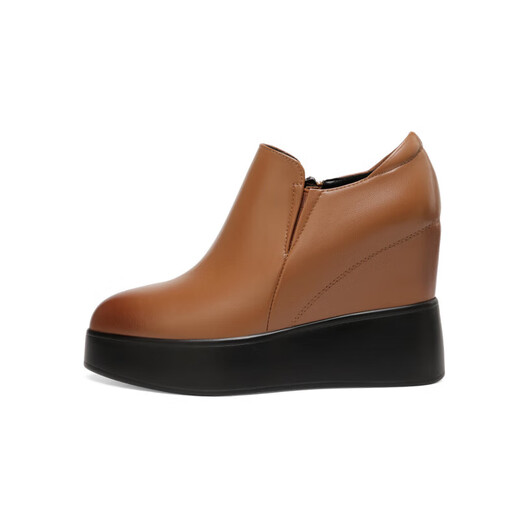 Bidu Greenland brand inner heightening black leather shoes for women invisible inner wedge shoes for all seasons 10 cm high heels platform platform thick sole women's shoes black 36 (230mm)