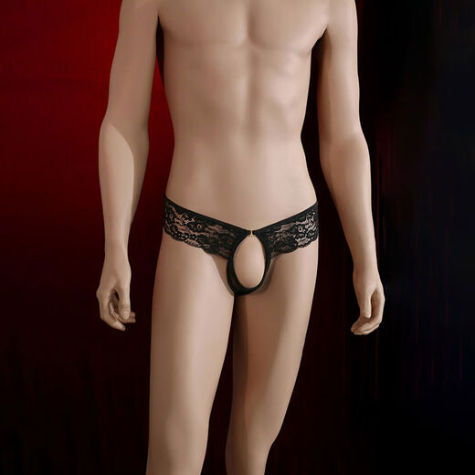 Men's crotchless lace underwear, sexy pure lust, hot special briefs shorts, thong, men's inner see-through, white, one size fits all