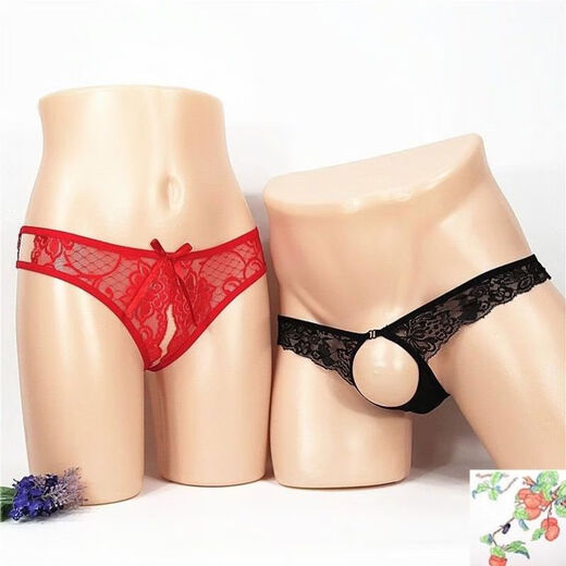 Couple Underwear Couple Style Passion Thong Transparent Set 2022 Trend One Man and One Woman Open Hole and Open Crotch Free Black + Black One Size Confidential Shipping