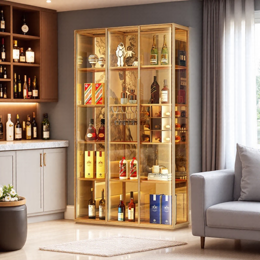 Yusenyi wall-mounted custom glass wine cabinet wine cabinet brushed gold display cabinet brushed gold + tea glass 1600x2000 including wine glass holder