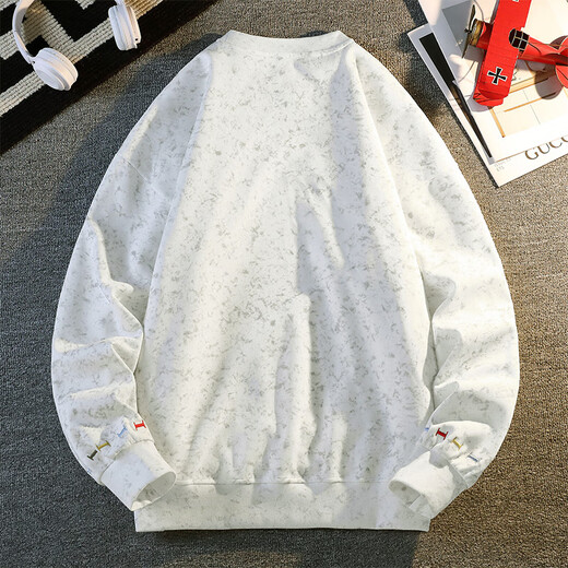 Dingfengbaoluo lazy style round neck sweatshirt design embroidered loose casual couple long-sleeved top BW36 white XL