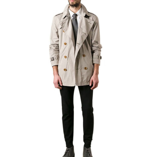 博柏利（BURBERRY）新年礼物纯色双排扣翻领腰带风衣男款卡其色 卡其色 均码 48