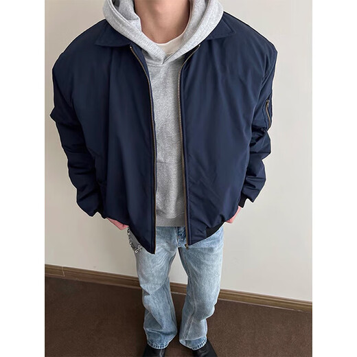 Navy American style flight jacket men's spring and autumn trendy style cleanfit short lapel jacket Navy blue upgraded version 90% of buyers choose S Recommended 90-100Jin Jin equals 0.5 kg