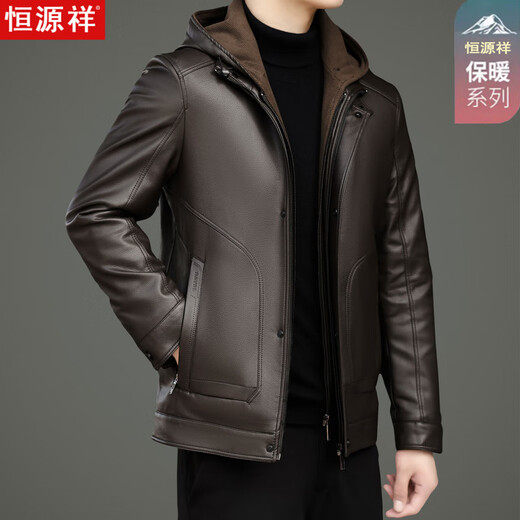 Hengyuanxiang Hooded Leather Jacket Men's Winter Jacket Thickened Warm Autumn and Winter New Dad Leather Jacket Black (Warm and High Quality) M 170 Recommended 90-120 Jin Jin equals 0.5 kg