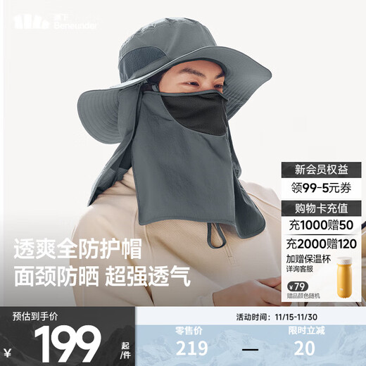 Beneunder sun protection hat, multifunctional sun visor, summer fishing hat, full face wrap cool hat, men's hiking hat, upgraded version, smoked gray