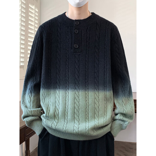 Yinwu Youth Gradient Twist Pattern Henry Collar Sweater Men's Pullover Knitted Sweater Autumn and Winter Student New Baseline Sweater 2517-Green M 95-115Jin Jin is equal to about 0.5 kg