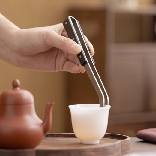 Haoxu pure titanium anti-slip tea clips for taking tea leaves, tea cups, tea sets, tweezers, tea making tools, Kung Fu tea clips, high-end tea ceremony, pure titanium-ebony tea clips