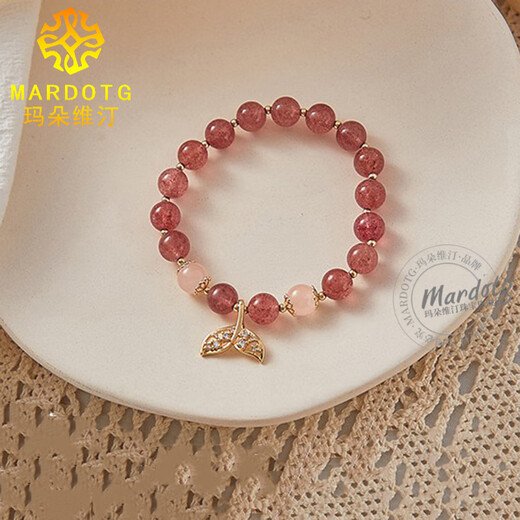 MARDOTG Strawberry Crystal Bracelet Women's Fishtail Pink Crystal Bracelet Jewelry Gift Gift 13-14cm Hand Circumference