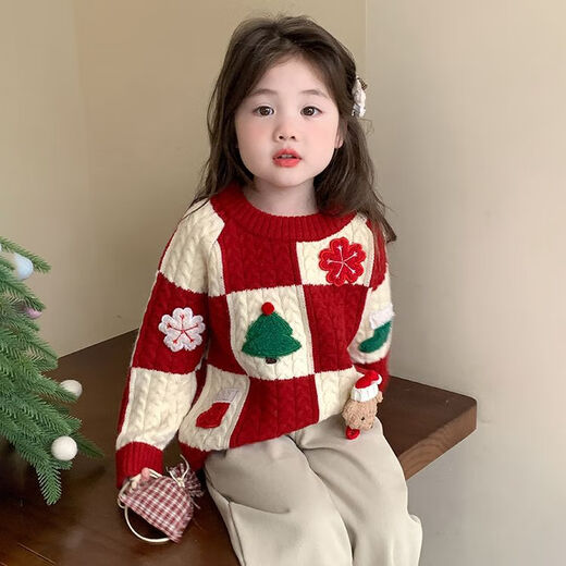 Mishid Christmas parent-child sweater children's sweater thickened new autumn and winter style Christmas top children's sweater knitted lining children's clothing picture color cm3 120