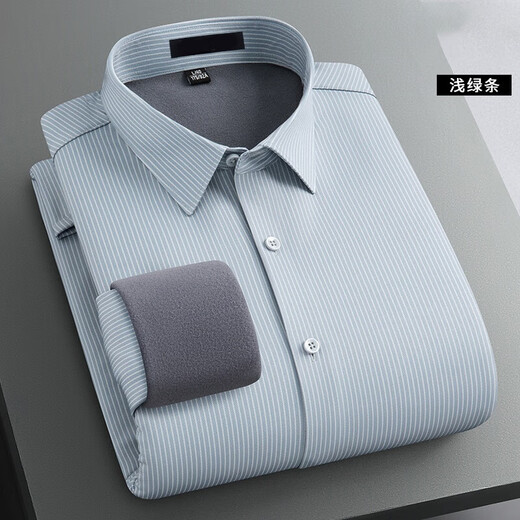 Youngor autumn and winter men's velvet thickened shirt, long-sleeved, middle-aged business formal wear, seamless, no ironing, warm, same style 7226-1 (light green strip) 38 (92-110Jin Jin equals 0.5 kg)