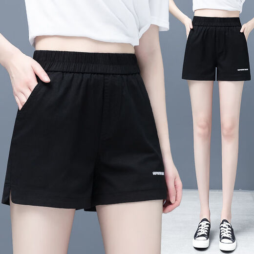 SOVK Sticked Shorts für Frauen 2025 Sommer Neue Koreanische Version Vielseitige elastische Hochtaille schlanker lässiges Casual A-Line Wide-Big Hot Hosen Khaki 9909 L 105-115jin [Jin gleich 0,5 kg]