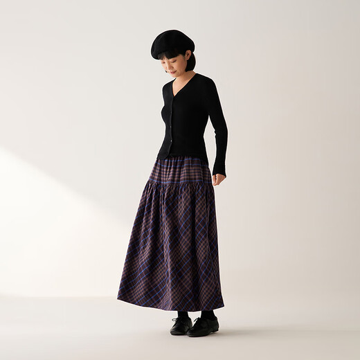 MUJI Women's Flannel Pleated Skirt Long Skirt Women's Skirt Women's Fall 25 BE1D1C5A Brown Plaid M