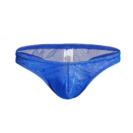 Men's sexy underwear lace thong low waist trendy men's fashionable breathable elastic underwear C505 black M