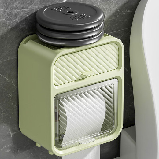 Shantou Lincun paper drawer double-layer tissue box paper drawer bathroom toilet paper storage box punch-free waterproof toilet wall-mounted roll paper dark green (waterproof and dustproof with paper shaft)