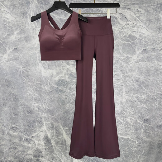 Yoga wear women's suit summer professional vest 2025 new style micro-flared pants high-end quick-drying Pilates fitness ice blue (fixed cup) bra + ice blue bell-bottom pants S (suitable for 80-98 Jin Jin equals about 0.5 kg)