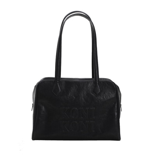 KONIKONI Women's Handbag Large Capacity Shoulder Bag Genuine Leather Bowling Tote Bag Women 2026 New Autumn and Winter Boston Black