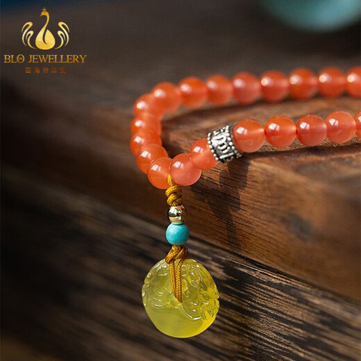 Bailuoqi Liangshan Cherry Red South Red Agate Single Circle Buddha Bead Bracelet Wenwan Beeswax Peace Buckle Women's Bracelet South Red Beads 6mm