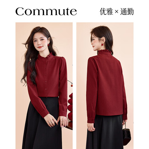 Lost Time Wooden Ears Small Stand Collar 25 Winter Design Style Niche Age-Reducing Petite Women's Shirt 11 Red S