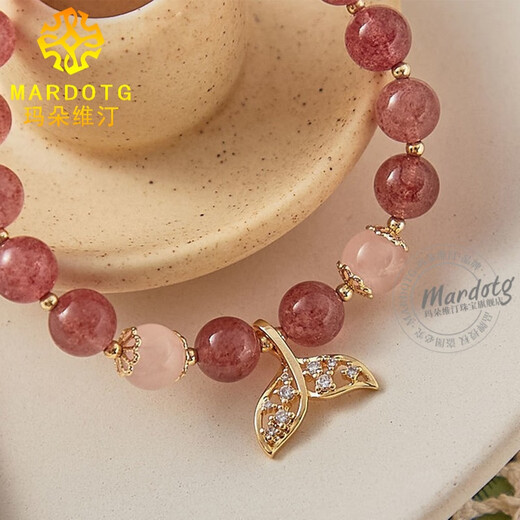 MARDOTG Strawberry Crystal Bracelet Women's Fishtail Pink Crystal Bracelet Jewelry Gift Gift 13-14cm Hand Circumference