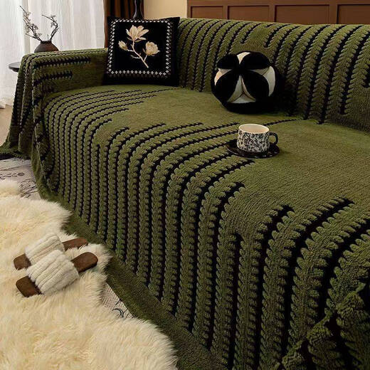 Warm velvet cloud-like universal full-cover sofa cover, four-season anti-slip, anti-cat scratch, high-end jacquard plush cover, style - black and white, 340cm*180cm, suitable for four people