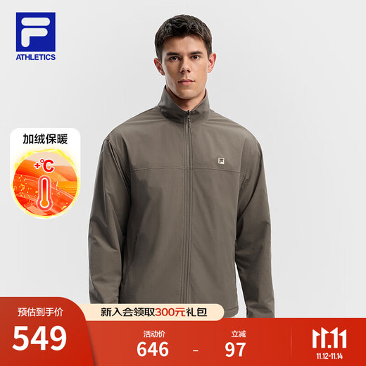 FILA official couple's style reversible jacket 2025 winter new fitness sports loose stand-up collar top Planet Cup Brown-BN S 165/88A/S