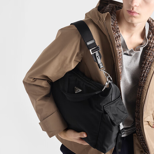 PRADA/Prada Gift Men's Prada Explore Re-Nylon and Cow Leather Handbag Black