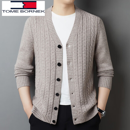 TOME BORNEK Tommy Tommy 100% wool cardigan men's high-end v-neck spring and autumn sweater jacket solid color casual men's wear medium gray 170/88A