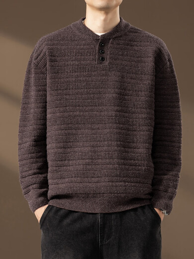 Xiaohongshu's popular American retro Henry collar sweater for men in autumn and winter thickened jacquard loose casual sweater for men, light gray M115Jin Jin is equal to 0.5 kg or less, one size fits all