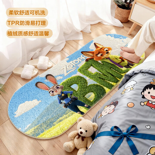 Dense velvet bedside blanket bedroom cartoon bedside carpet Zootopia machine washable plush flocking texture floor mat Zootopia Blue Sky 60cm*140cm