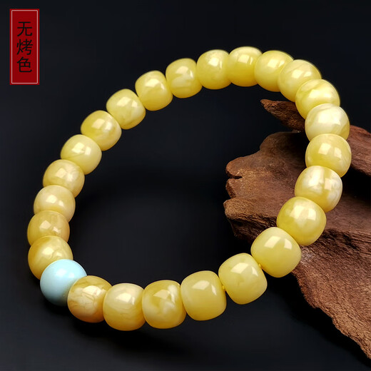 Amber style, one thing, one picture, one certificate, beeswax bracelet, women's bracelet, natural amber barrel beads, raw ore, turquoise, 8.4g, 8*7mm