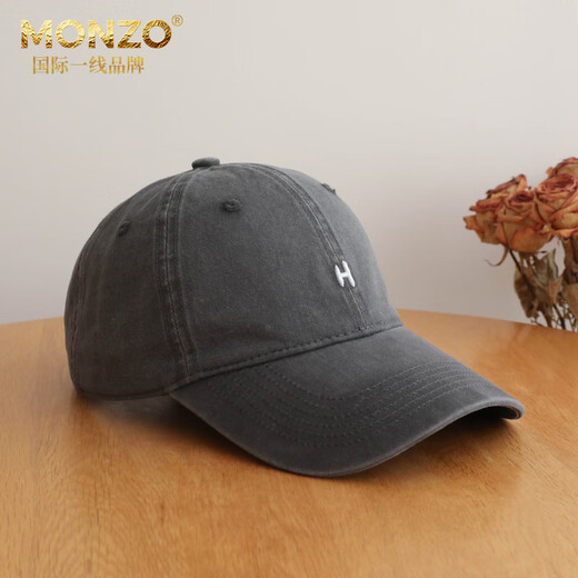 MONZO international first-line brand fashion simple baseball cap women's brown pure cotton peaked cap small soft top wide brim hat gray one size (55-61cm) adjustable