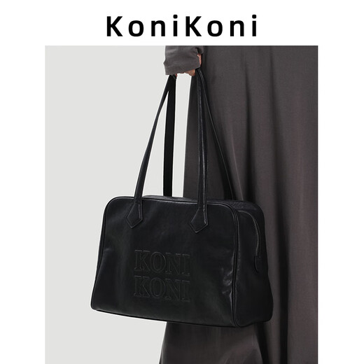 KONIKONI Women's Handbag Large Capacity Shoulder Bag Genuine Leather Bowling Tote Bag Women 2026 New Autumn and Winter Boston Black