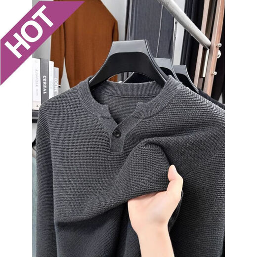 AX Armani off-size pineapple pattern Henry collar sweater men's spring and autumn new fashion casual cotton texture dark gray M 165 ((recommended 100-120)