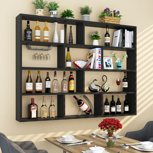Zhong Zhanggui wall-mounted wine rack simple wine cabinet multi-layer restaurant wall wine rack hotel creative hanging wall cabinet storage rack bookshelf black two layers long 120x70x deep 20cm