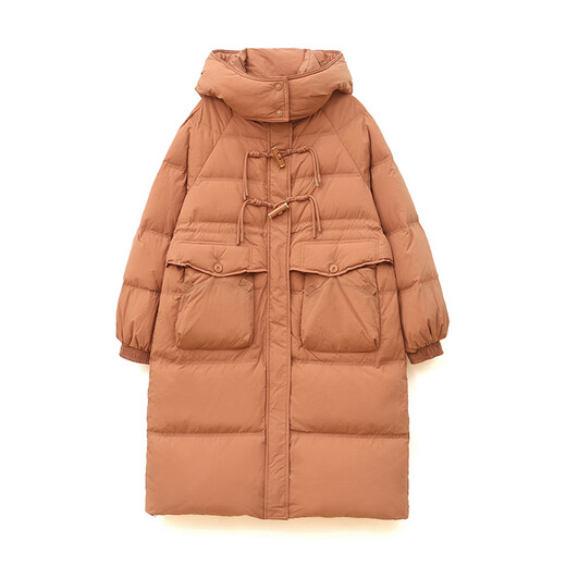 LISM shopping mall same style high-end down jacket white duck down jacket women's mid-length thickened Korean version loose loose black khaki color 2XL XXL suitable for weight 141b