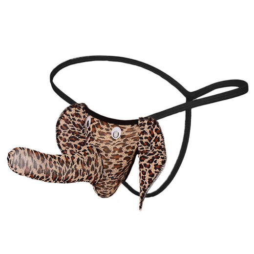 Men's sexy leopard print penis underwear, one thread into the body, men's double penis, hot and sexy sports student, red, one size fits all