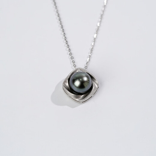 Zunding Pearl-S925 silver seawater pearl Tahitian pendant (including chain) 9-10mm black