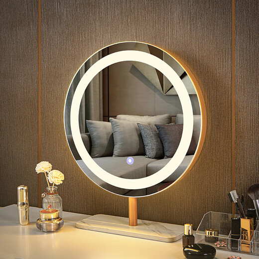 Desktop mirror makeup mirror desktop Internet celebrity light luxury led mirror with light bedroom modern simple makeup mirror fill light white marble mirror 40 (plug-in type)