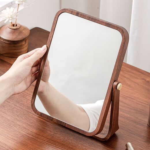 Solid wood mirror vanity mirror desktop portable desktop vanity mirror bedroom vanity mirror gift female sense walnut vanity mirror-square