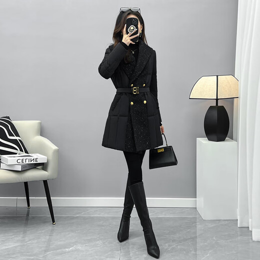 MOKITOUL2025TOUL High-End Suit Collar Slim Fit Women's Mid-Length Style 2025 New Winter 2025 Black S