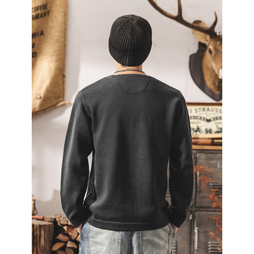 Cardinal Warm Autumn American retro old money Henry collar sweater men's spring and autumn new sweater top loose lazy style wool blue gray S _Suitable for 90-110Jin Jin equals 0.5 kg