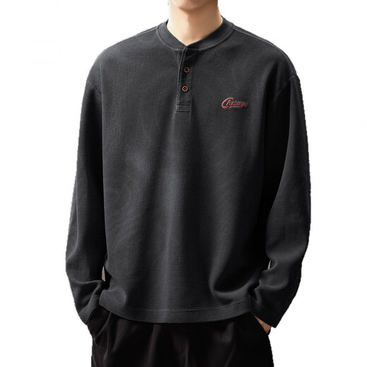 AX Armani broken code 2026 high-end Japanese retro waffle sweatshirt men's autumn new trendy brand Henry collar loose black M suitable for 100-120Jin Jin equals 0.5 kg