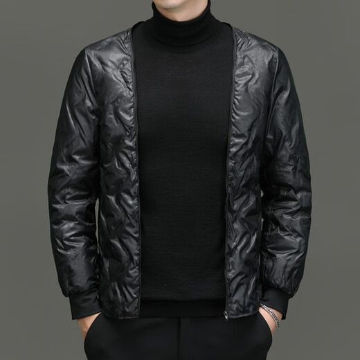 KINGBOX Genuine Leather Down Jacket Men's Medium Long Stand Collar Leather Jacket Mink Fur Collar Removable Liner Large Leather Jacket Flagship Official Black Black Fur Collar L 175 120-135Jin Jin is equal to 0.5 kg