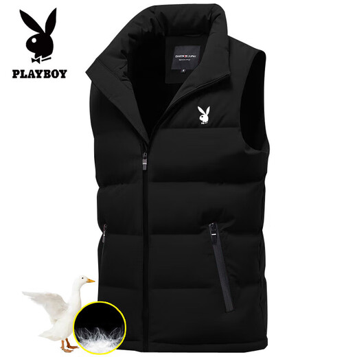 Playboy Stand Collar Down Vest Men's Winter New Youth Warm Vest Waistcoat Loose Vest Jacket 9998 Black L Recommended to wear 110-120 Jin Jin equals 0.5 kg