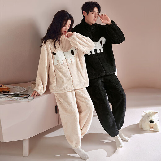Cat Man Coral Fleece Couple Pajamas Autumn and Winter 2025 New Thick Velvet Casual Cartoon Flannel Ladies Home Clothes 89115 M
